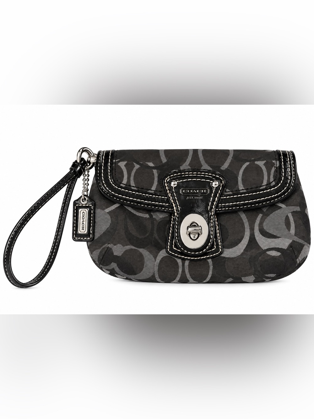 Coach Black & Gray Signature Wristlet Clutch